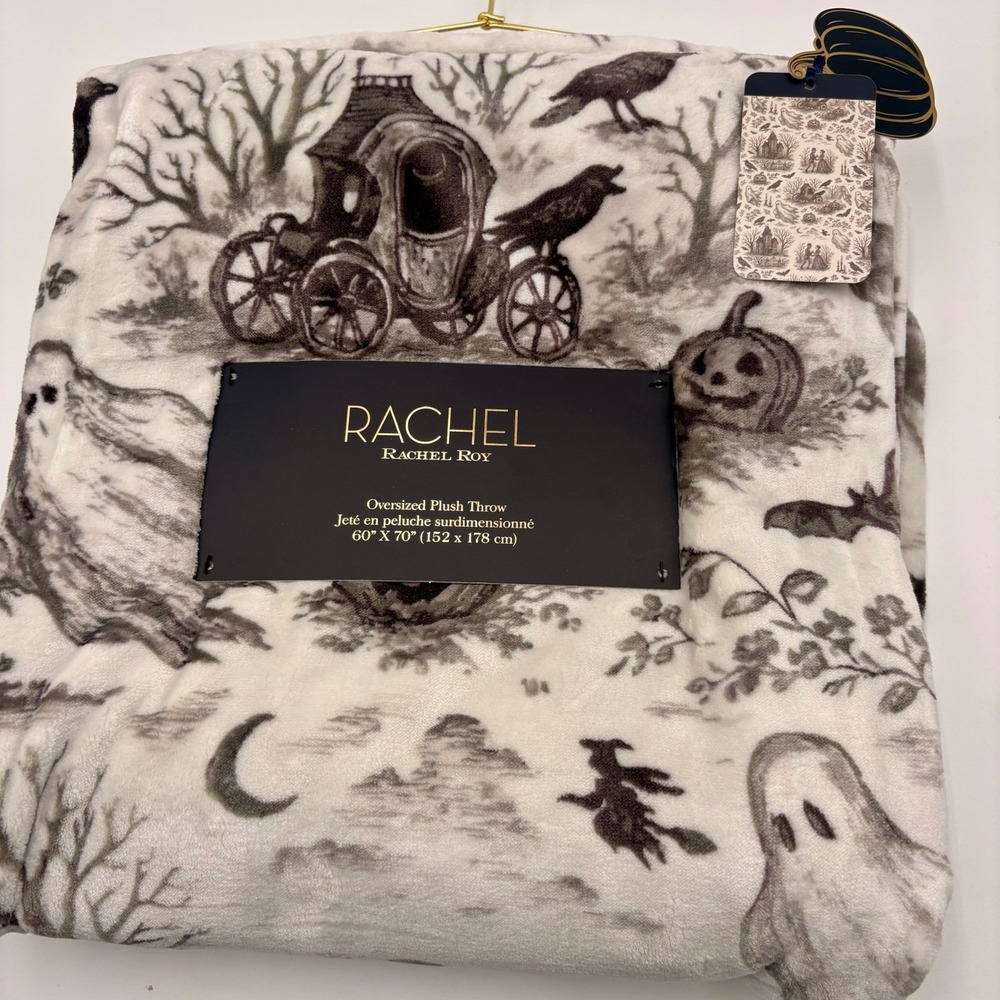 Rachel Roy Halloween Toile Oversized Plush Throw Blanket 60x70 Gothic New - Picture 5 of 6